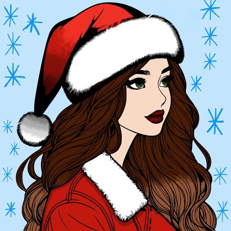 realistic girl in santa hat
