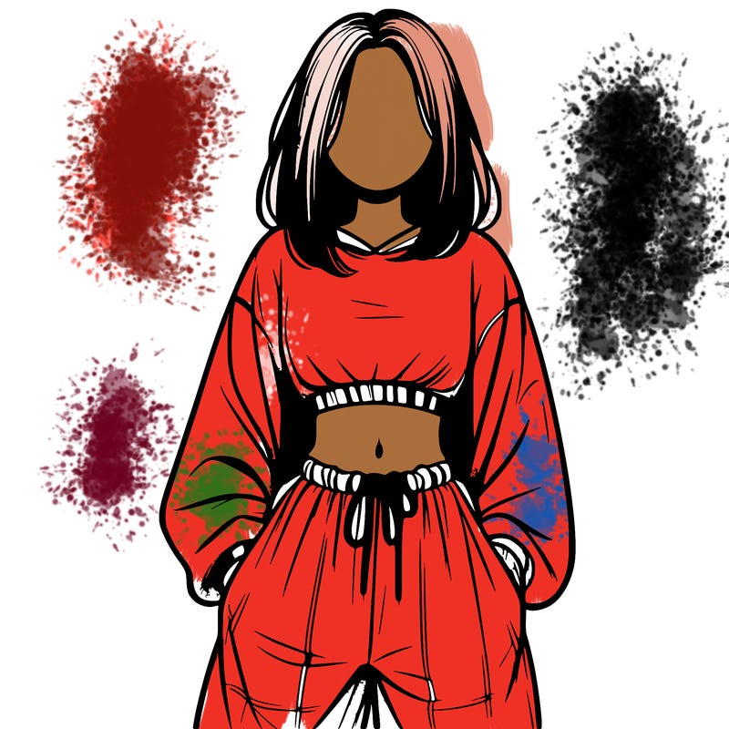 realistic girl faceless with baggy pants and a crop top