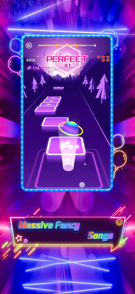 Music Hop EDM Rush - Music Hop EDM Rush gameplay showing a ball jumping on neon magic tiles