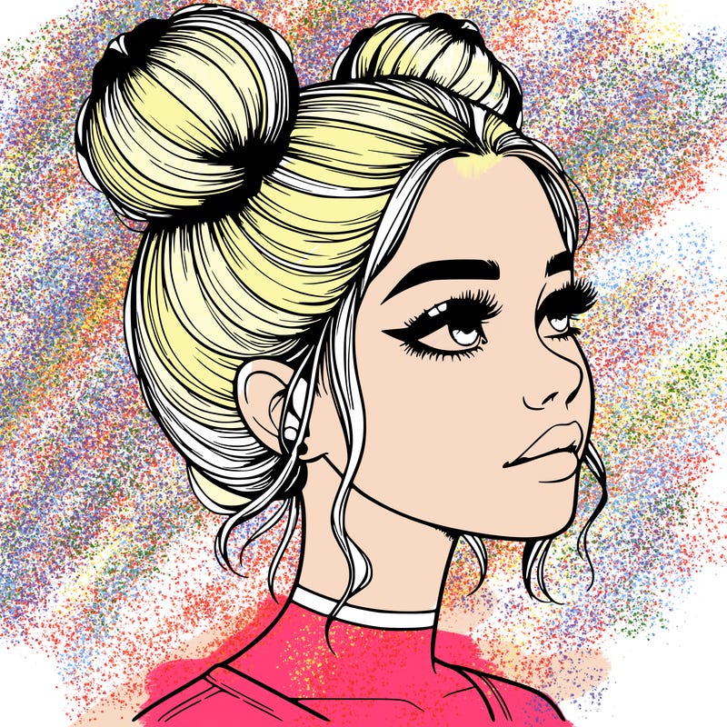 realistic girl with buns on the top of her head