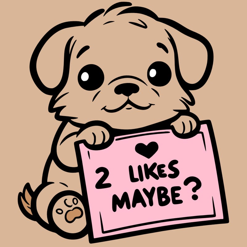 a puppy holding a sign that says 2 likes maybe?