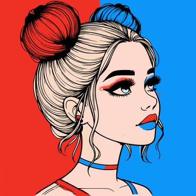 realistic girl with buns on the top of her head