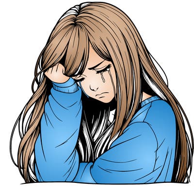 realistic depressed girl with long hair crying