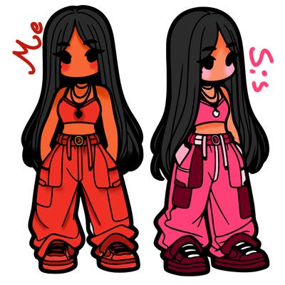 girl in baggy pants crop top and long hair