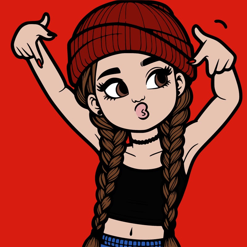realistic teenage girl with braids and a beanie and crop top doing 🫶🏼
