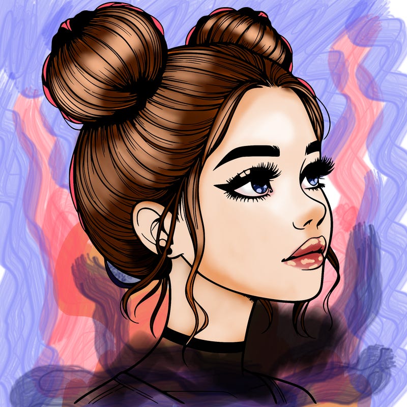 realistic girl with buns on the top of her head