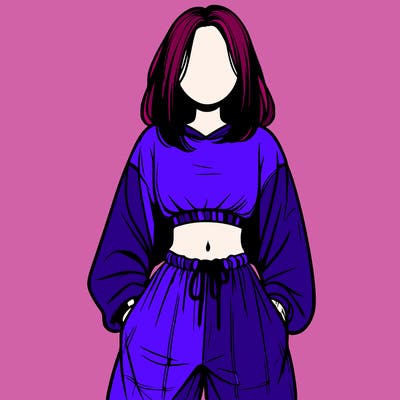 realistic girl faceless with baggy pants and a crop top
