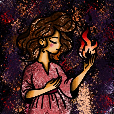 woman with fire