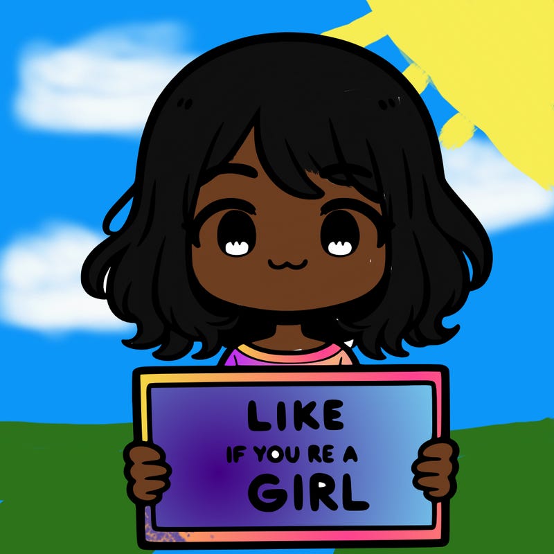 a cute girl holding a sign that says like if you’re a girl