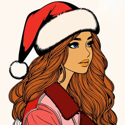 realistic girl in santa hat