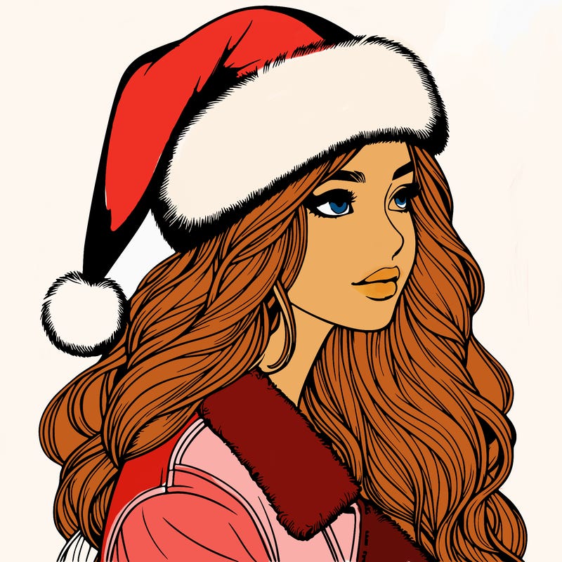 realistic girl in santa hat