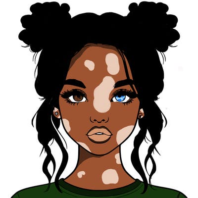 realistic girl with two buns in hair and lips