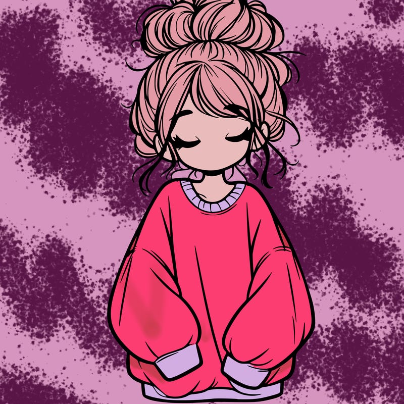 girl with baggy sweatshirt and messy bun