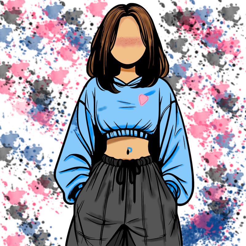 realistic girl faceless with baggy pants and a crop top