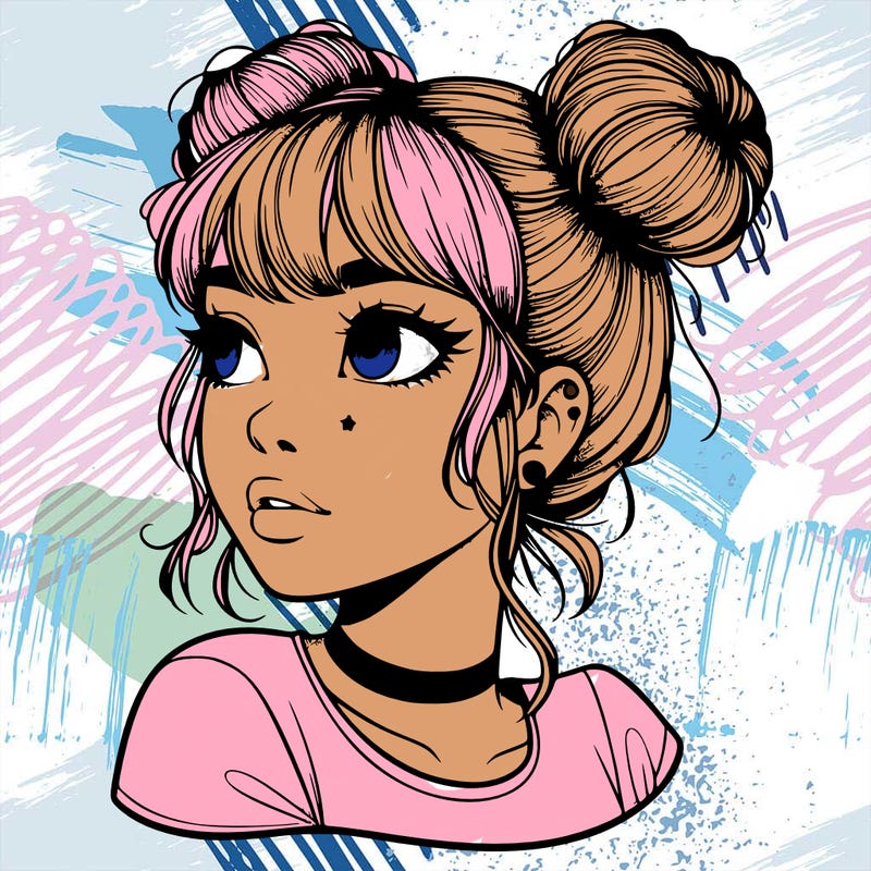 realistic girl with spacebuns