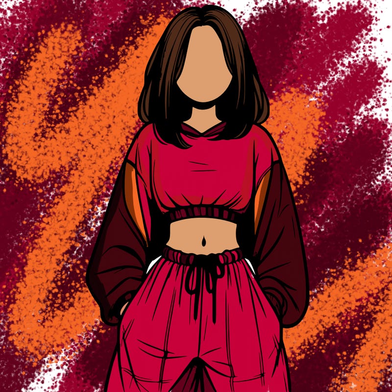 realistic girl faceless with baggy pants and a crop top