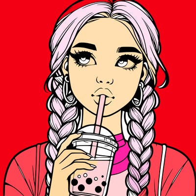 realistic girl with braided hair drinking boba