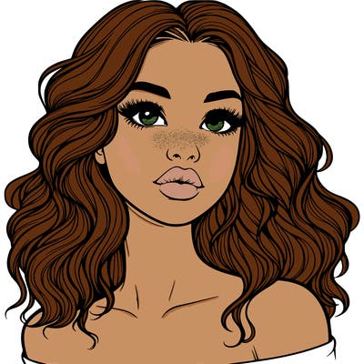realistic girl with wavy hair and lips