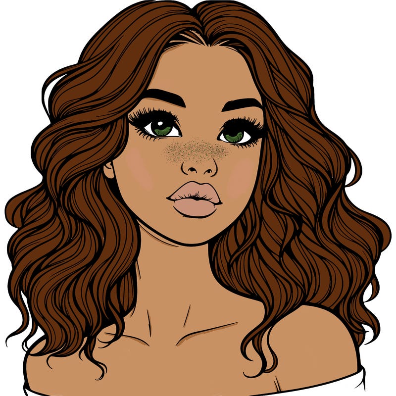 realistic girl with wavy hair and lips