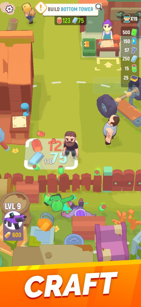 Un personaje gestionando recursos y creando en una base de supervivencia zombi