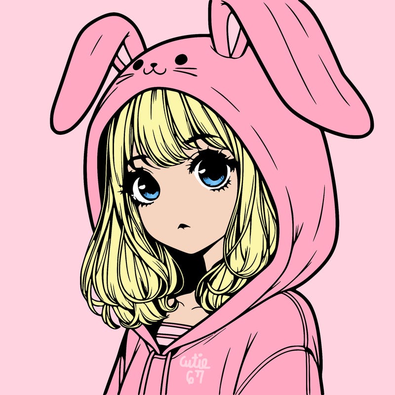 realistic girl wearing a bunny hoodie