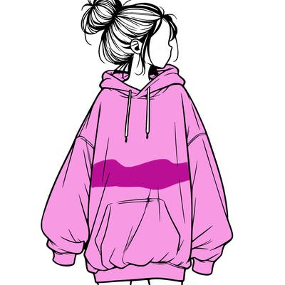 realistic girl with a oversized sweatshirt on and a bun
