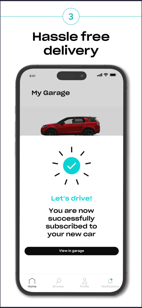 Smartphone displaying Otto app success screen for a car subscription and delivery.