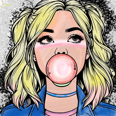 realististic girl blowing bubble -gum
