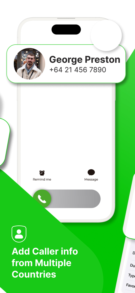Interface of Who Call Pro app displaying international caller information on an iPhone screen