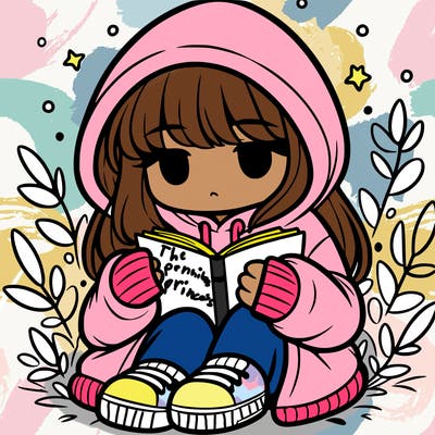 girl in oversized hoodie reading a book