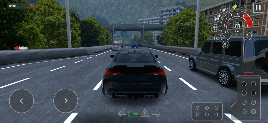 Drive World : Drift Car Racing - Third-person gameplay view of a black sports car weaving through highway traffic in Drive World Drift Car Racing.