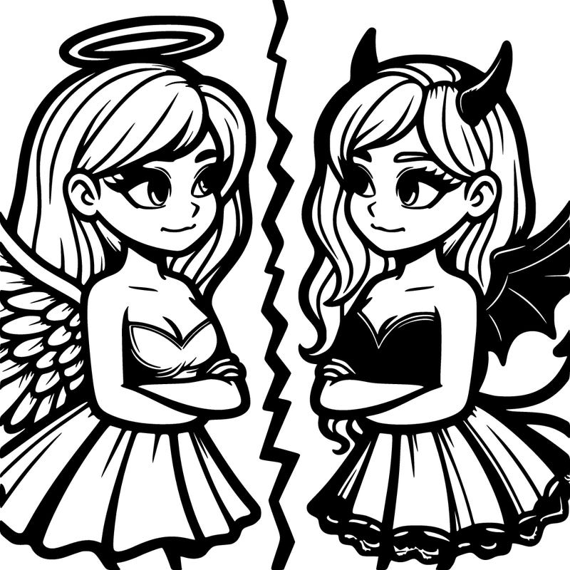 realistic angel vs devil girl split