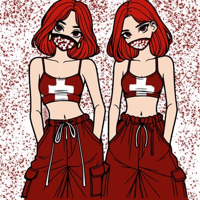 two girls with crop top with baggy pants