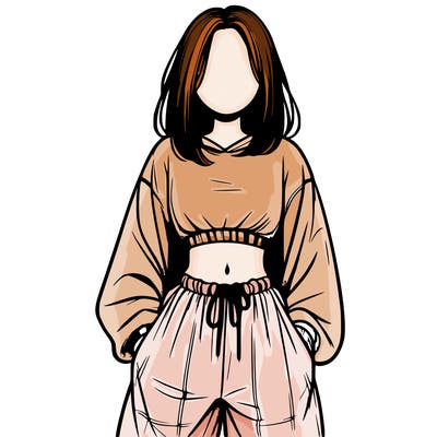 realistic girl faceless with baggy pants and a crop top