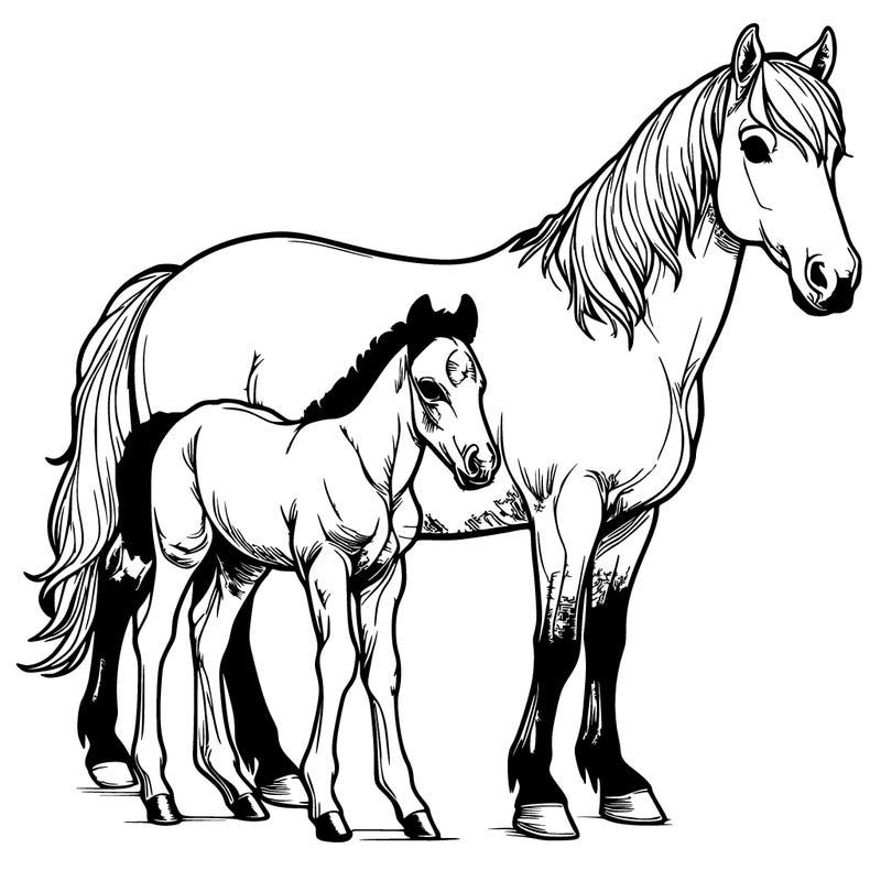 realistic mare and foal