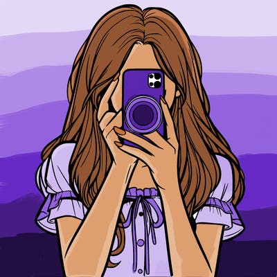 a realistic girl holding her phone taking pictures