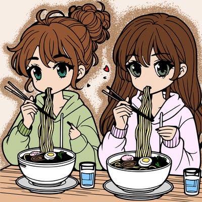 girls eating ramen