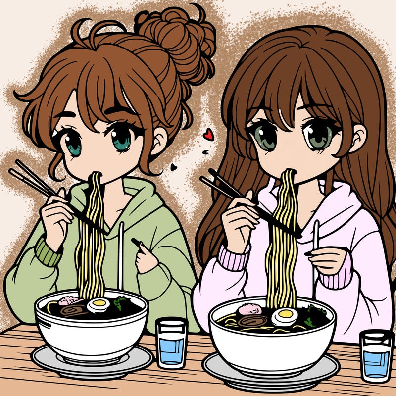 girls eating ramen