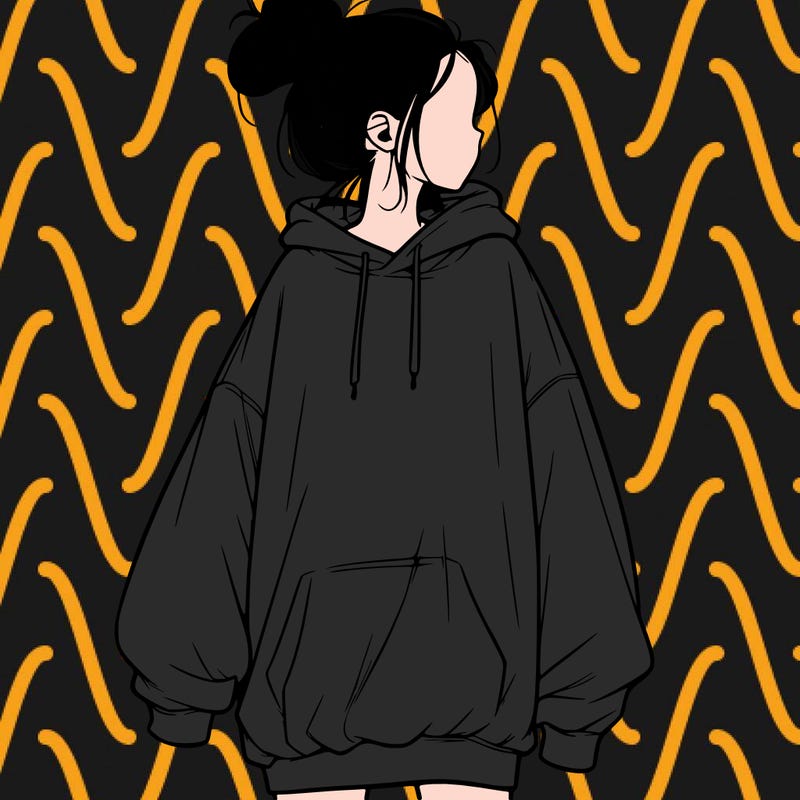 realistic girl with a oversized sweatshirt on and a bun