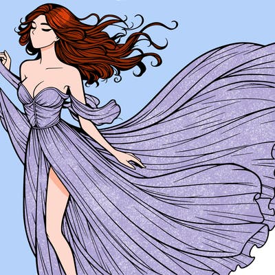 realistic woman in dress flowing the the wind