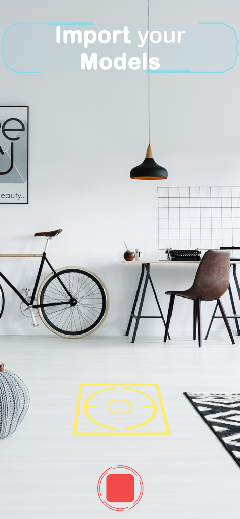 ARvid app interface for importing and placing 3D models in an augmented reality environment