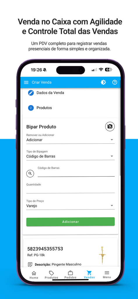 Jueri - Jueri mobile app interface showing the point of sale screen with integrated barcode scanning for retail sales.