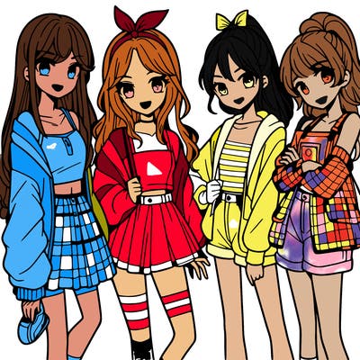 teen manga girls group of 4