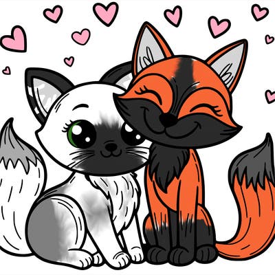 cat and fox in love