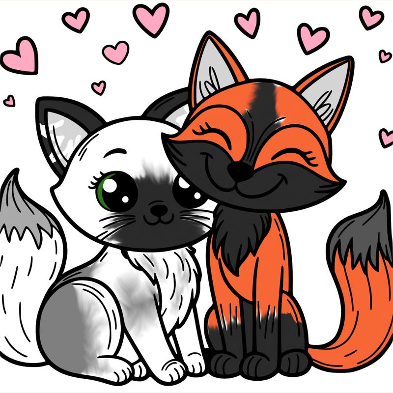 cat and fox in love