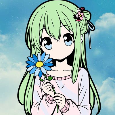 anime girl holding a flower