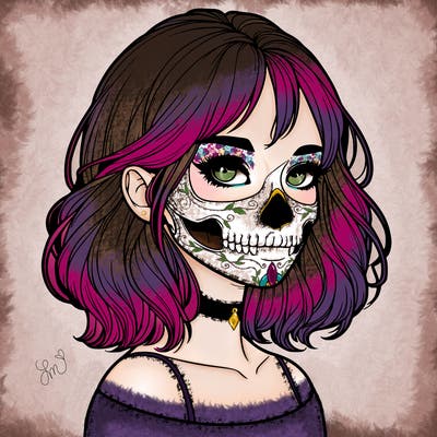 realistic girl with skull