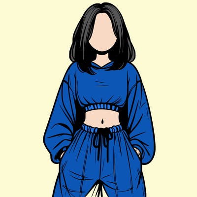 realistic girl faceless with baggy pants and a crop top