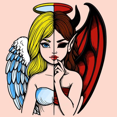 realistic angel half demon