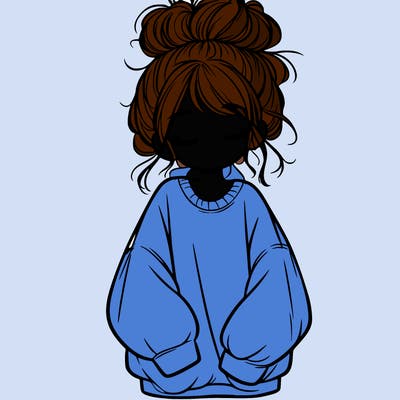 girl with baggy sweatshirt and messy bun